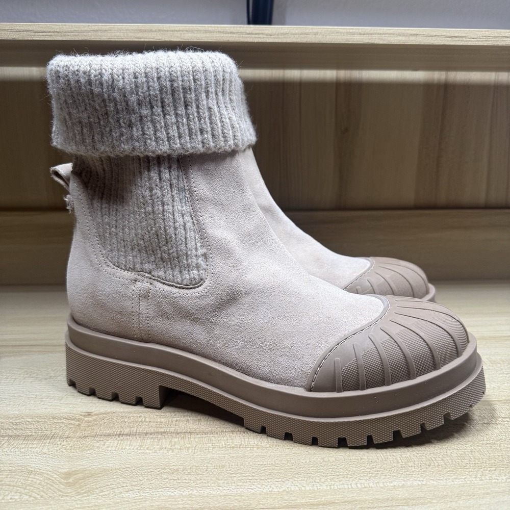 Sam Edelman Steele‎ Knit Chelsea Boot Chunky Lug Sole Suede Leather Cozy Tan 10 - Picture 5 of 9
